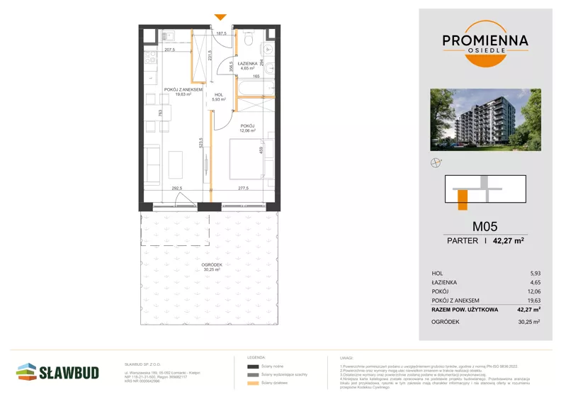 2 pokoje, mieszkanie 42,27 m², parter, oferta nr 5, Osiedle Promienna, Marki,  ul. Słoneczna 1C