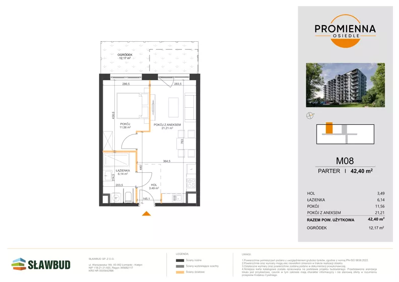 2 pokoje, mieszkanie 42,40 m², parter, oferta nr 8, Osiedle Promienna, Marki,  ul. Słoneczna 1C