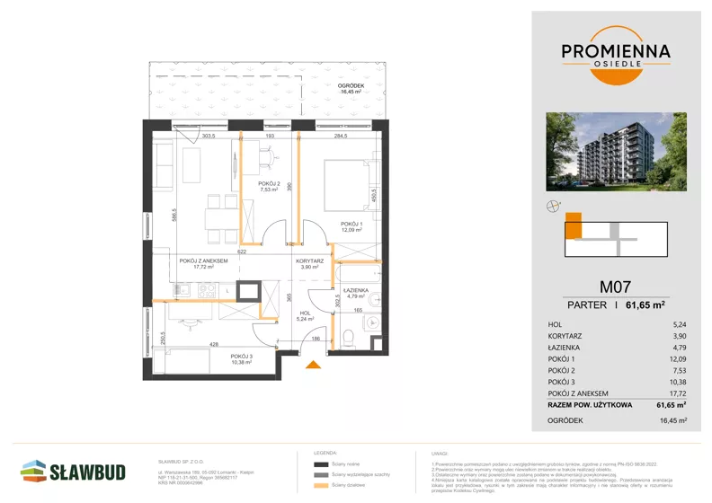 4 pokoje, mieszkanie 61,65 m², parter, oferta nr 7, Osiedle Promienna, Marki,  ul. Słoneczna 1C