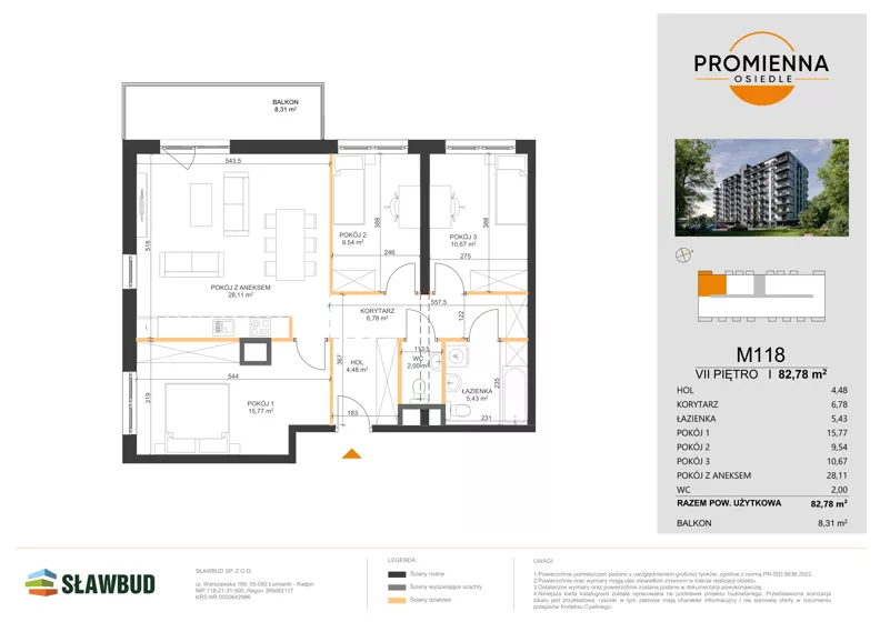 4 pokoje, mieszkanie 82,78 m², piętro 7, oferta nr 118, Osiedle Promienna, Marki,  ul. Słoneczna 1C