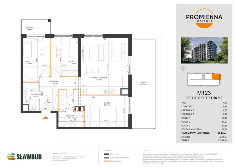 4 pokoje, mieszkanie 91,16 m², piętro 8, oferta nr 123, Osiedle Promienna, Marki,  ul. Słoneczna 1C
