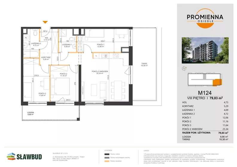 4 pokoje, mieszkanie 79,03 m², piętro 8, oferta nr 124, Osiedle Promienna, Marki,  ul. Słoneczna 1C