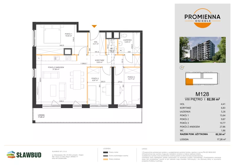 4 pokoje, mieszkanie 82,50 m², piętro 8, oferta nr 128, Osiedle Promienna, Marki,  ul. Słoneczna 1C