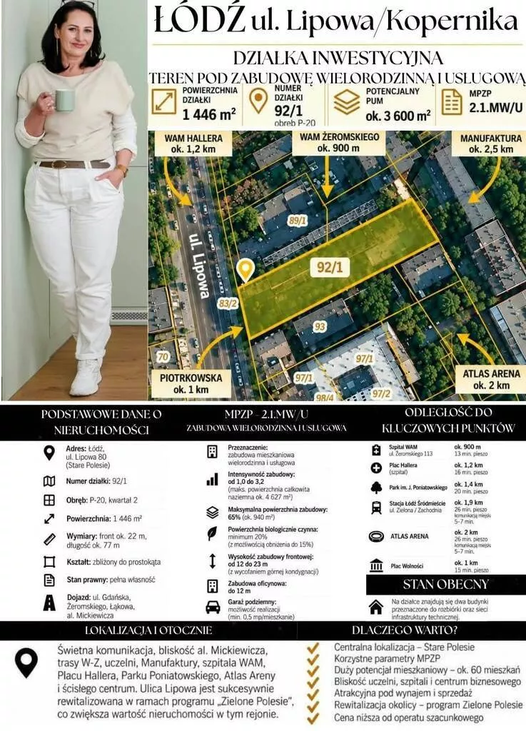 Działka 1 446,00 m², oferta nr , 45958/3186/OGS, Łódź, Polesie, Polesie, Lipowa