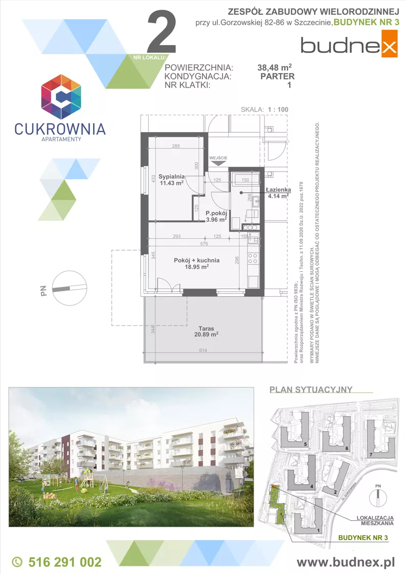 2 pokoje, mieszkanie 38,48 m², parter, oferta nr 1/M2, Cukrownia Apartamenty - Etap IV, Szczecin, Zachód, Gumieńce, ul. Floriana Krygiera
