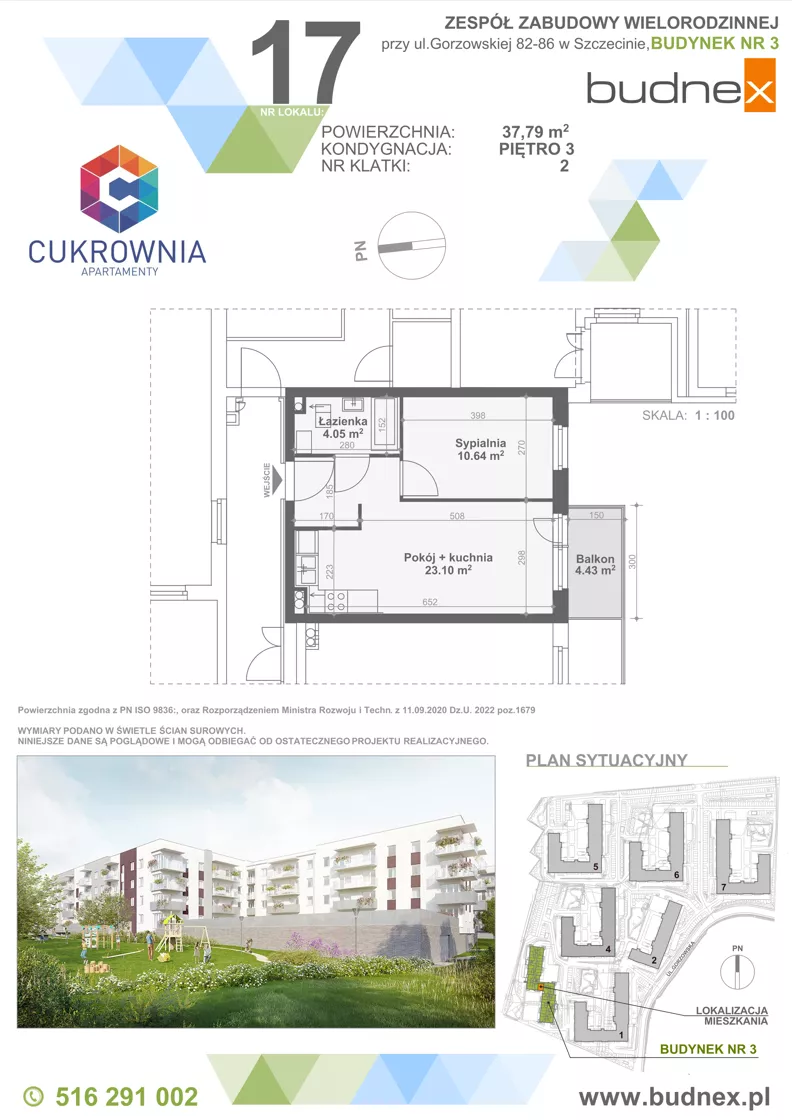 2 pokoje, mieszkanie 37,79 m², piętro 3, oferta nr 2/M17, Cukrownia Apartamenty - Etap IV, Szczecin, Zachód, Gumieńce, ul. Floriana Krygiera