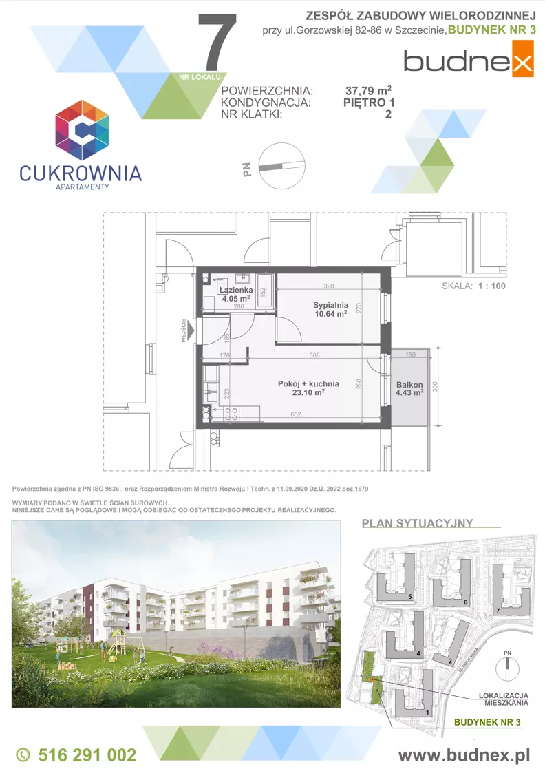 2 pokoje, mieszkanie 37,79 m², piętro 1, oferta nr 2/M7, Cukrownia Apartamenty - Etap IV, Szczecin, Zachód, Gumieńce, ul. Floriana Krygiera