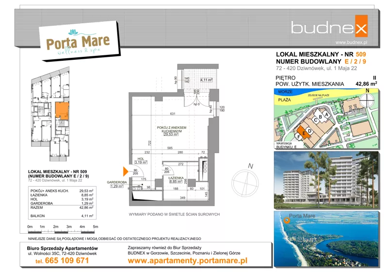 2 pokoje, apartament 42,86 m², piętro 2, oferta nr 509, Porta Mare Wellness & Spa, Dziwnówek, ul. Wolności
