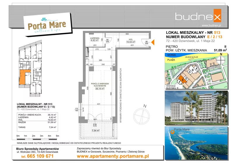 2 pokoje, apartament 51,09 m², piętro 2, oferta nr 513, Porta Mare Wellness & Spa, Dziwnówek, ul. Wolności