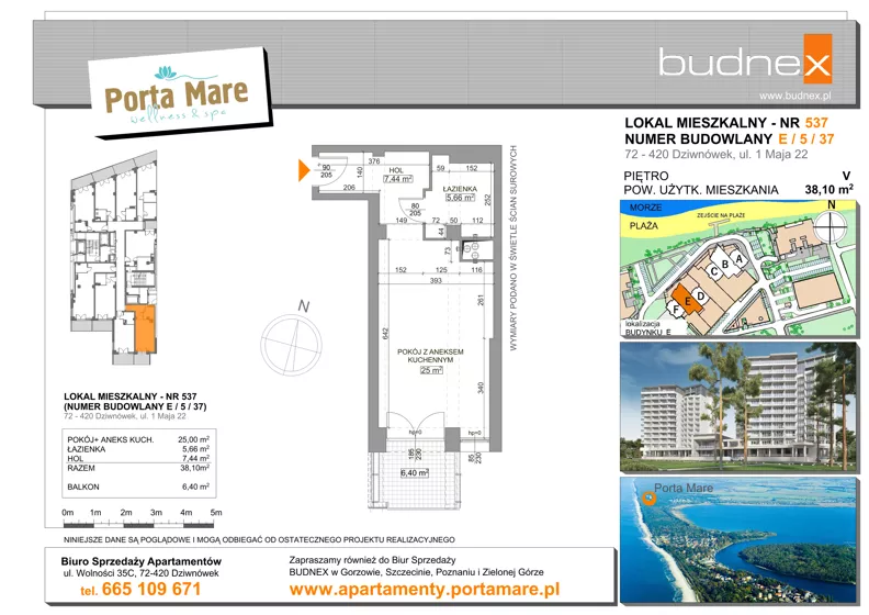 1 pokój, apartament 38,10 m², piętro 5, oferta nr 537, Porta Mare Wellness & Spa, Dziwnówek, ul. Wolności