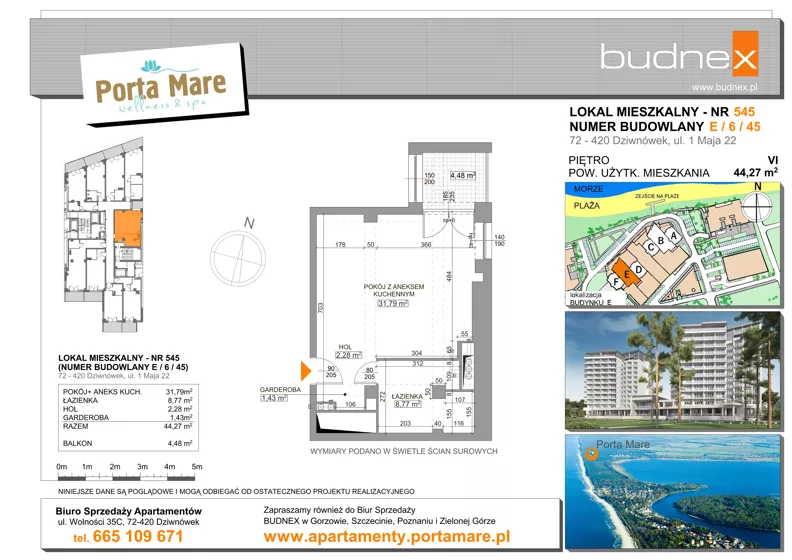2 pokoje, apartament 44,27 m², piętro 6, oferta nr 545, Porta Mare Wellness & Spa, Dziwnówek, ul. Wolności