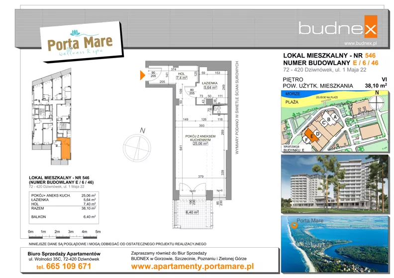 1 pokój, apartament 38,10 m², piętro 6, oferta nr 546, Porta Mare Wellness & Spa, Dziwnówek, ul. Wolności