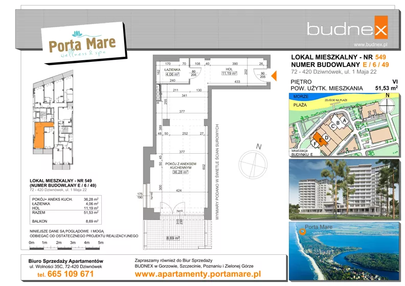 2 pokoje, apartament 51,53 m², piętro 6, oferta nr 549, Porta Mare Wellness & Spa, Dziwnówek, ul. Wolności