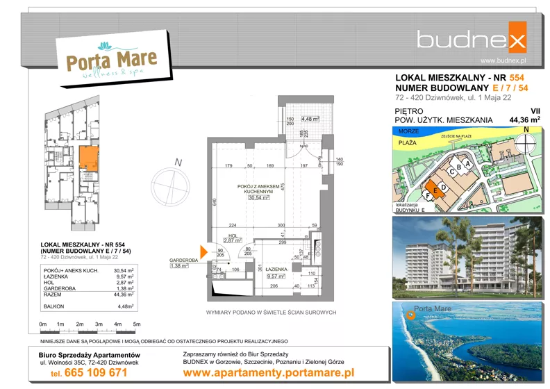2 pokoje, apartament 44,36 m², piętro 7, oferta nr 554, Porta Mare Wellness & Spa, Dziwnówek, ul. Wolności