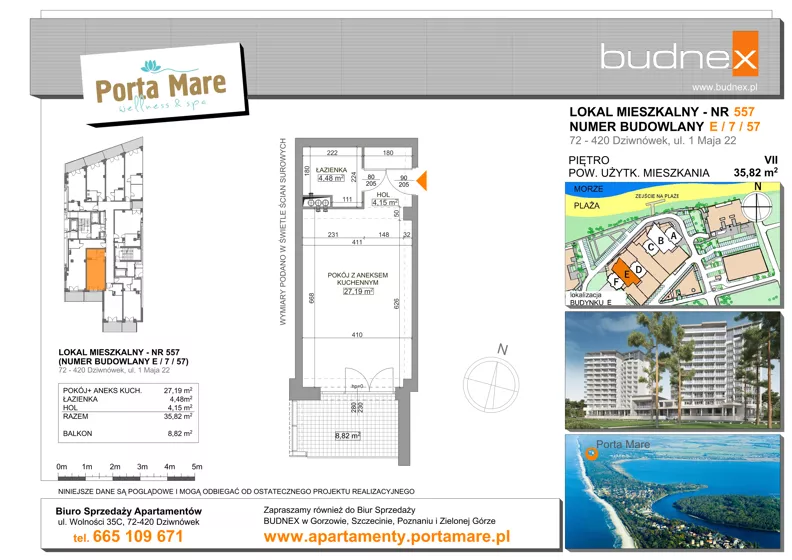 1 pokój, apartament 35,82 m², piętro 7, oferta nr 557, Porta Mare Wellness & Spa, Dziwnówek, ul. Wolności