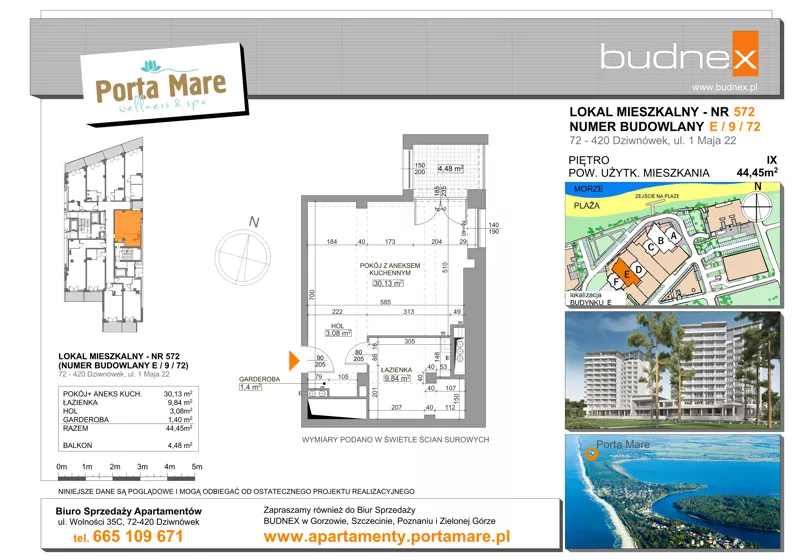 2 pokoje, apartament 44,45 m², piętro 9, oferta nr 572, Porta Mare Wellness & Spa, Dziwnówek, ul. Wolności