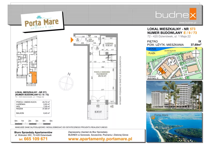 1 pokój, apartament 37,69 m², piętro 9, oferta nr 573, Porta Mare Wellness & Spa, Dziwnówek, ul. Wolności