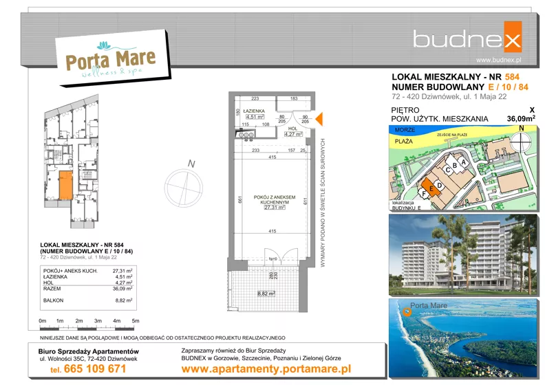1 pokój, apartament 36,09 m², piętro 10, oferta nr 584, Porta Mare Wellness & Spa, Dziwnówek, ul. Wolności