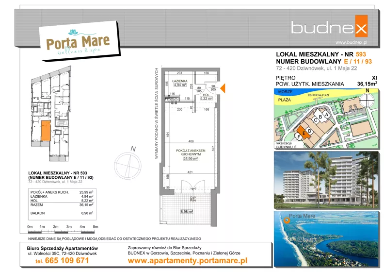 1 pokój, apartament 36,15 m², piętro 11, oferta nr 593, Porta Mare Wellness & Spa, Dziwnówek, ul. Wolności