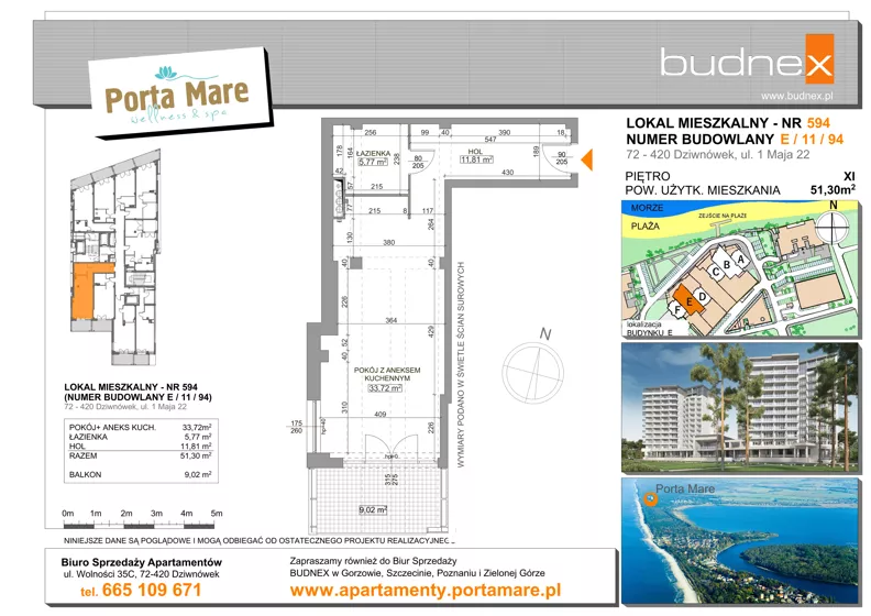 2 pokoje, apartament 51,30 m², piętro 11, oferta nr 594, Porta Mare Wellness & Spa, Dziwnówek, ul. Wolności