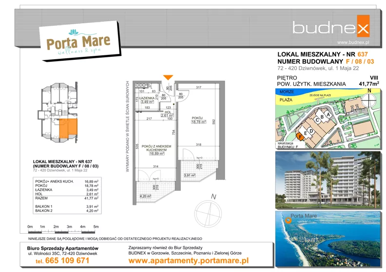 2 pokoje, apartament 41,77 m², piętro 8, oferta nr 637, Porta Mare Wellness & Spa, Dziwnówek, ul. Wolności