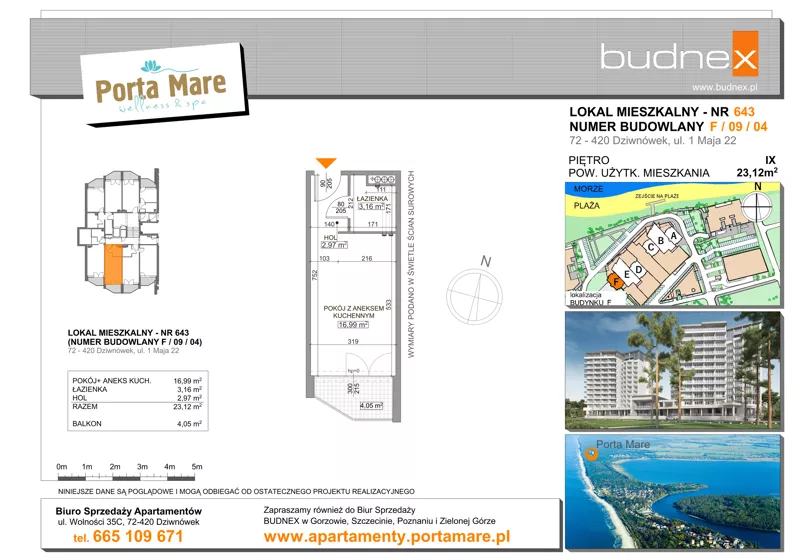 1 pokój, apartament 23,12 m², piętro 9, oferta nr 643, Porta Mare Wellness & Spa, Dziwnówek, ul. Wolności