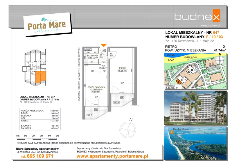 2 pokoje, apartament 41,74 m², piętro 10, oferta nr 647, Porta Mare Wellness & Spa, Dziwnówek, ul. Wolności