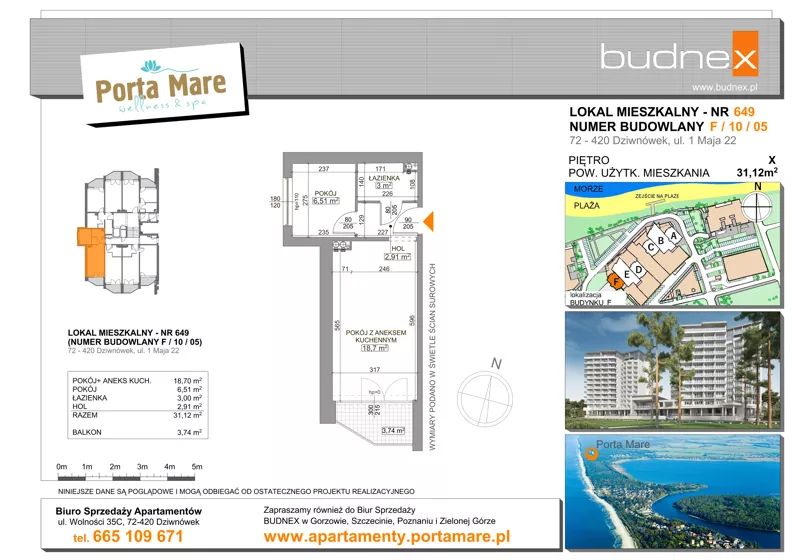 1 pokój, apartament 31,12 m², piętro 10, oferta nr 649, Porta Mare Wellness & Spa, Dziwnówek, ul. Wolności