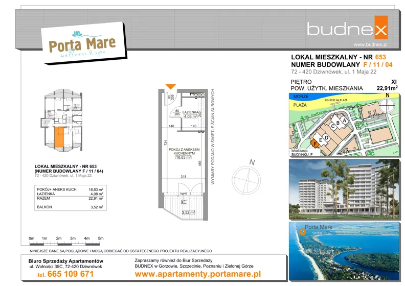 1 pokój, apartament 22,91 m², piętro 11, oferta nr 653, Porta Mare Wellness & Spa, Dziwnówek, ul. Wolności