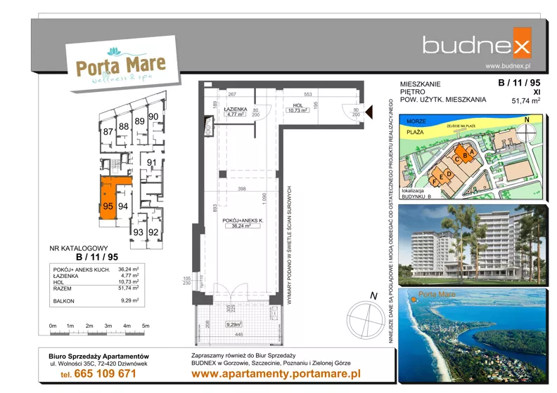 2 pokoje, apartament 51,74 m², piętro 11, oferta nr B/95, Porta Mare Wellness & Spa, Dziwnówek, ul. Wolności