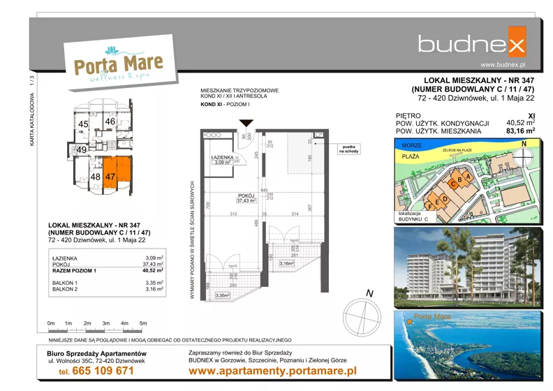 2 pokoje, apartament 105,66 m², piętro 11, oferta nr C/47, Porta Mare Wellness & Spa, Dziwnówek, ul. Wolności
