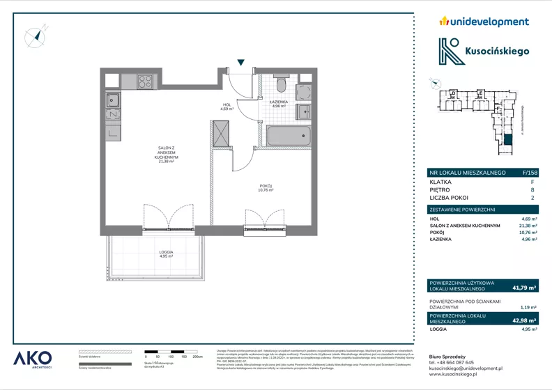 3 pokoje, mieszkanie 96,66 m², piętro 8, oferta nr F/158, Kusocińskiego budynek B, Gdańsk, Piecki-Migowo, Morena, ul. Kusocińskiego