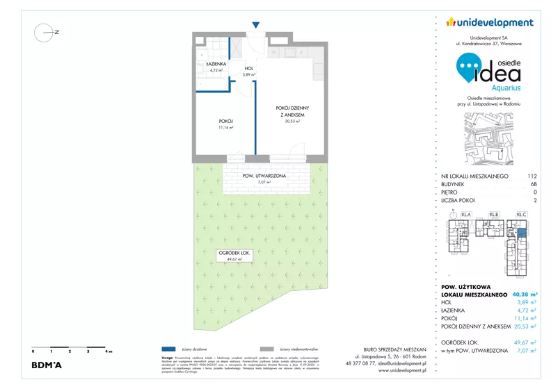 2 pokoje, mieszkanie 40,28 m², parter, oferta nr 6B/112, Osiedle Idea - Aquarius, Radom, Wacyn, ul. Listopadowa