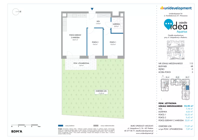 3 pokoje, mieszkanie 53,48 m², parter, oferta nr 6B/113, Osiedle Idea - Aquarius, Radom, Wacyn, ul. Listopadowa