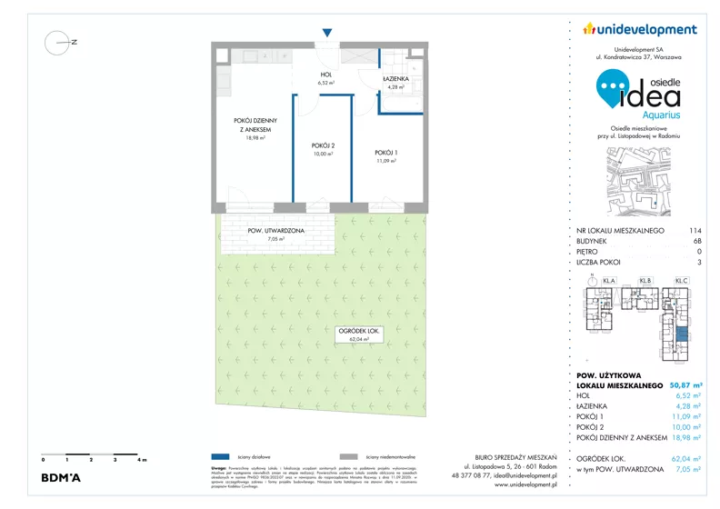 3 pokoje, mieszkanie 50,87 m², parter, oferta nr 6B/114, Osiedle Idea - Aquarius, Radom, Wacyn, ul. Listopadowa