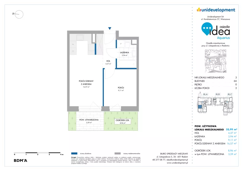 2 pokoje, mieszkanie 33,99 m², parter, oferta nr 6A/3, Osiedle Idea - Aquarius, Radom, Wacyn, ul. Listopadowa