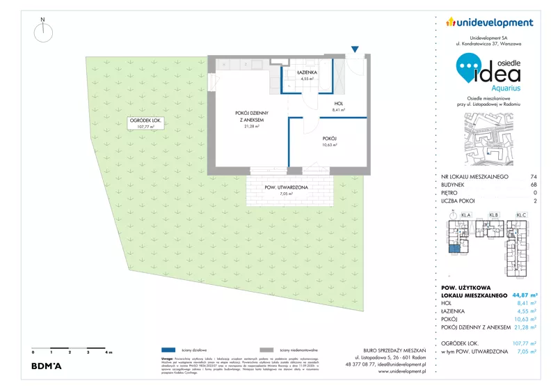 2 pokoje, mieszkanie 44,87 m², parter, oferta nr 6B/74, Osiedle Idea - Aquarius, Radom, Wacyn, ul. Listopadowa