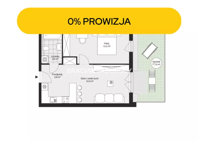 2 pokoje, mieszkanie 46,94 m², parter, oferta nr , BS2-MS-304719-45, Kraków, Podgórze, Rybitwy, Bukowa