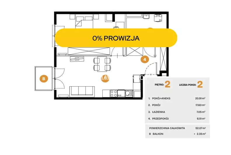 2 pokoje, mieszkanie 52,07 m², piętro 2, oferta nr , BS2-MS-308515-37, Kraków, Bronowice, Na Błonie