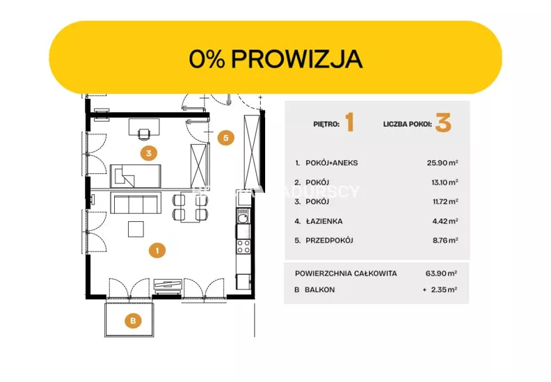 3 pokoje, mieszkanie 63,90 m², piętro 1, oferta nr , BS2-MS-308506-36, Kraków, Bronowice, Na Błonie