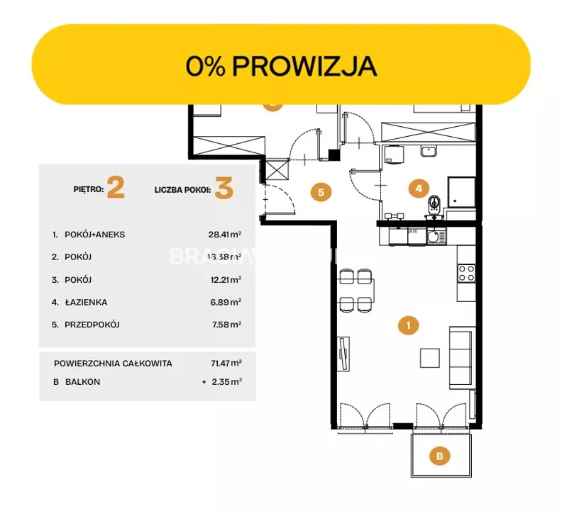 3 pokoje, mieszkanie 71,47 m², piętro 2, oferta nr , BS2-MS-308513-36, Kraków, Bronowice, Na Błonie
