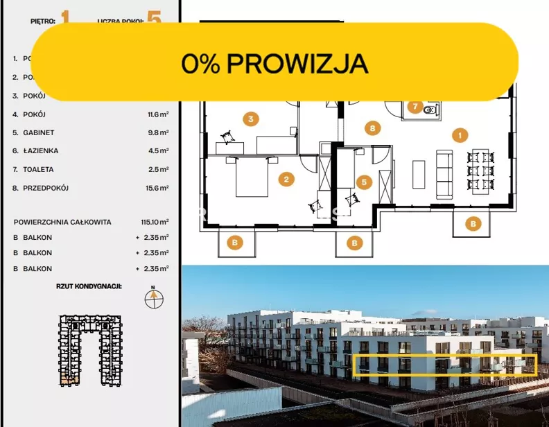 3 pokoje, mieszkanie 115,10 m², piętro 4, oferta nr , BS2-MS-314423-36, Kraków, Bronowice, Na Błonie