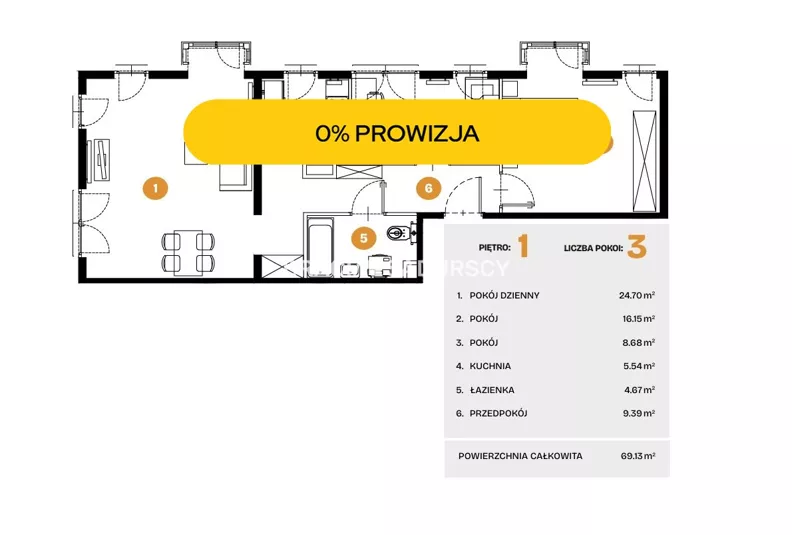 3 pokoje, mieszkanie 69,13 m², piętro 1, oferta nr , BS2-MS-308499-37, Kraków, Bronowice, Na Błonie