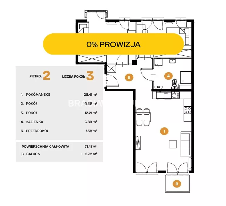 3 pokoje, mieszkanie 71,47 m², piętro 2, oferta nr , BS2-MS-308513-37, Kraków, Bronowice, Na Błonie