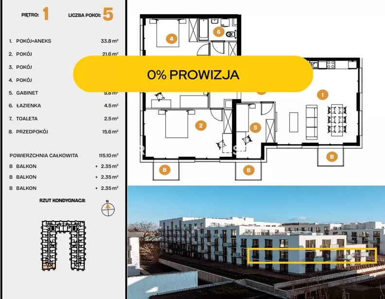 3 pokoje, mieszkanie 115,10 m², piętro 4, oferta nr , BS2-MS-314423-37, Kraków, Bronowice, Na Błonie