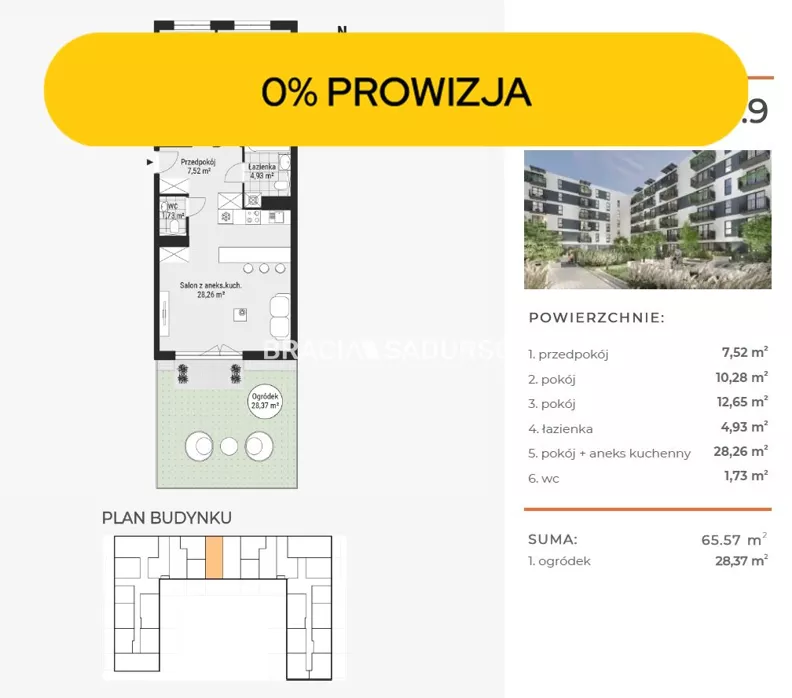 3 pokoje, mieszkanie 65,49 m², parter, oferta nr , BS2-MS-304715-45, Kraków, Podgórze, Rybitwy, Tadeusza Śliwiaka