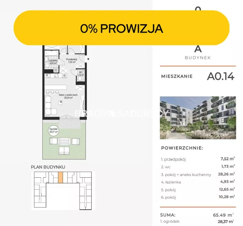 3 pokoje, mieszkanie 65,49 m², parter, oferta nr , BS2-MS-304718-45, Kraków, Podgórze, Rybitwy, Tadeusza Śliwiaka