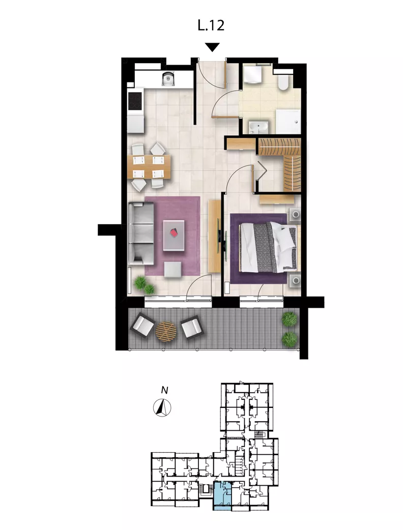 2 pokoje, apartament 44,93 m², parter, oferta nr L 12, Sunset Resort bud 302, Grzybowo, ul. Nadmorska 106