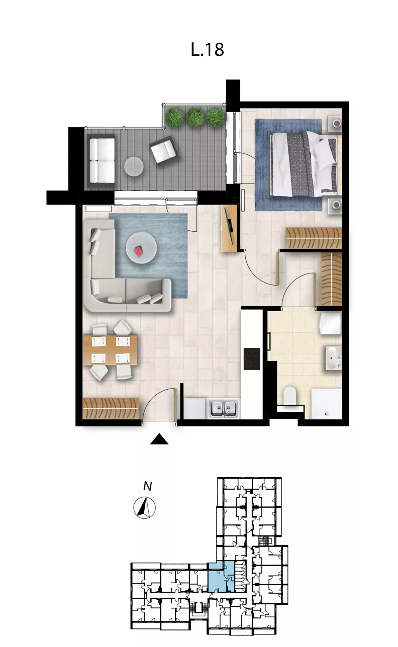 2 pokoje, apartament 48,35 m², piętro 1, oferta nr L 18, Sunset Resort bud 302, Grzybowo, ul. Nadmorska 106
