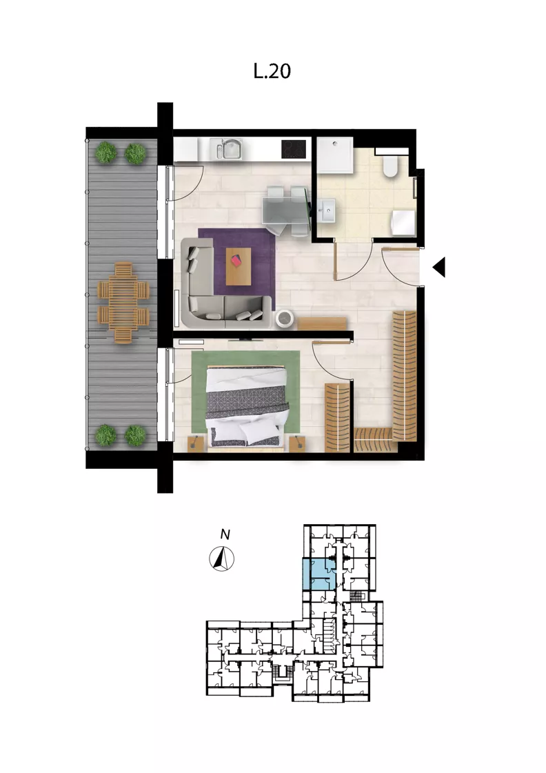 2 pokoje, apartament 44,03 m², piętro 1, oferta nr L 20, Sunset Resort bud 302, Grzybowo, ul. Nadmorska 106